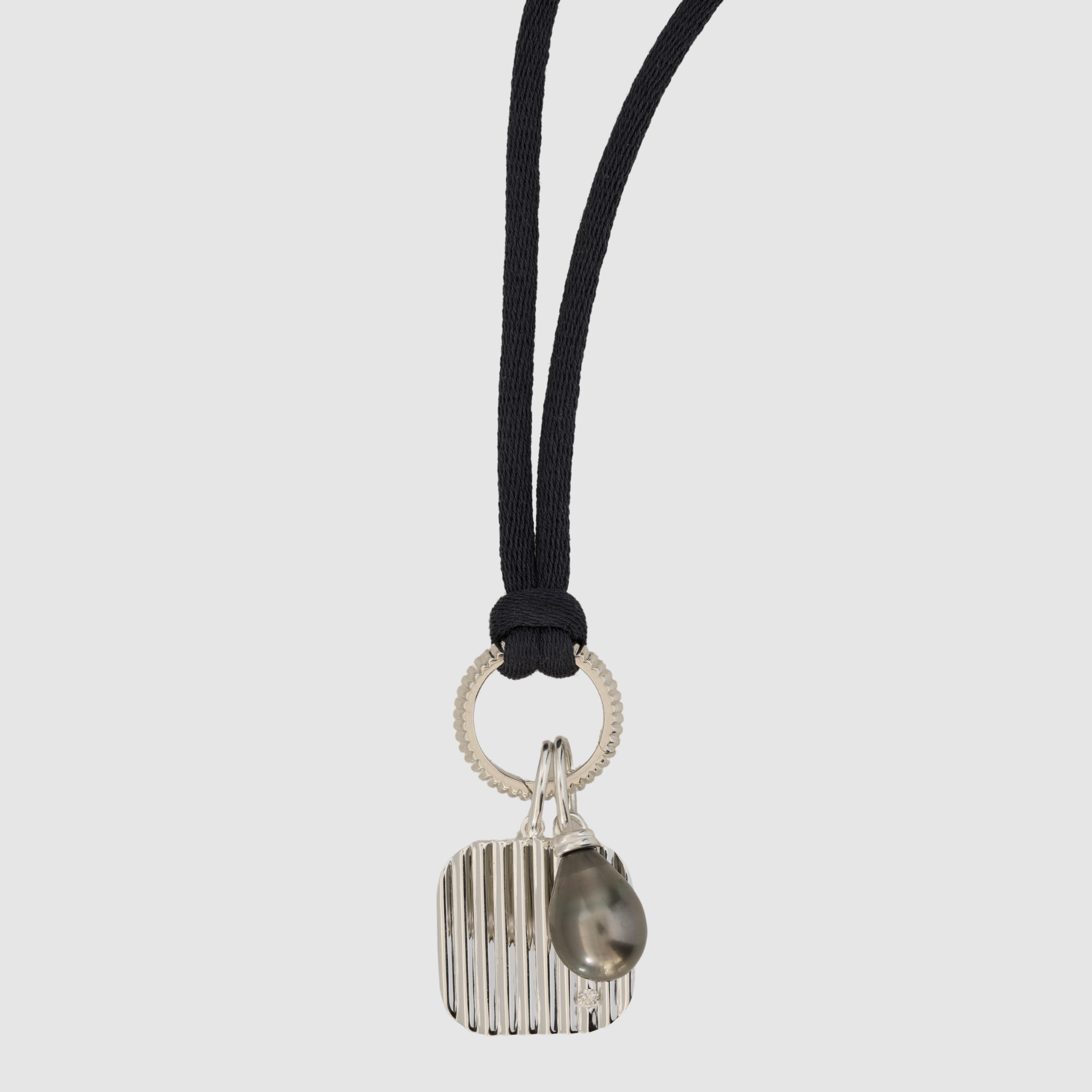 Barre Cord Necklace with Cotton, Fine Silver, Navy