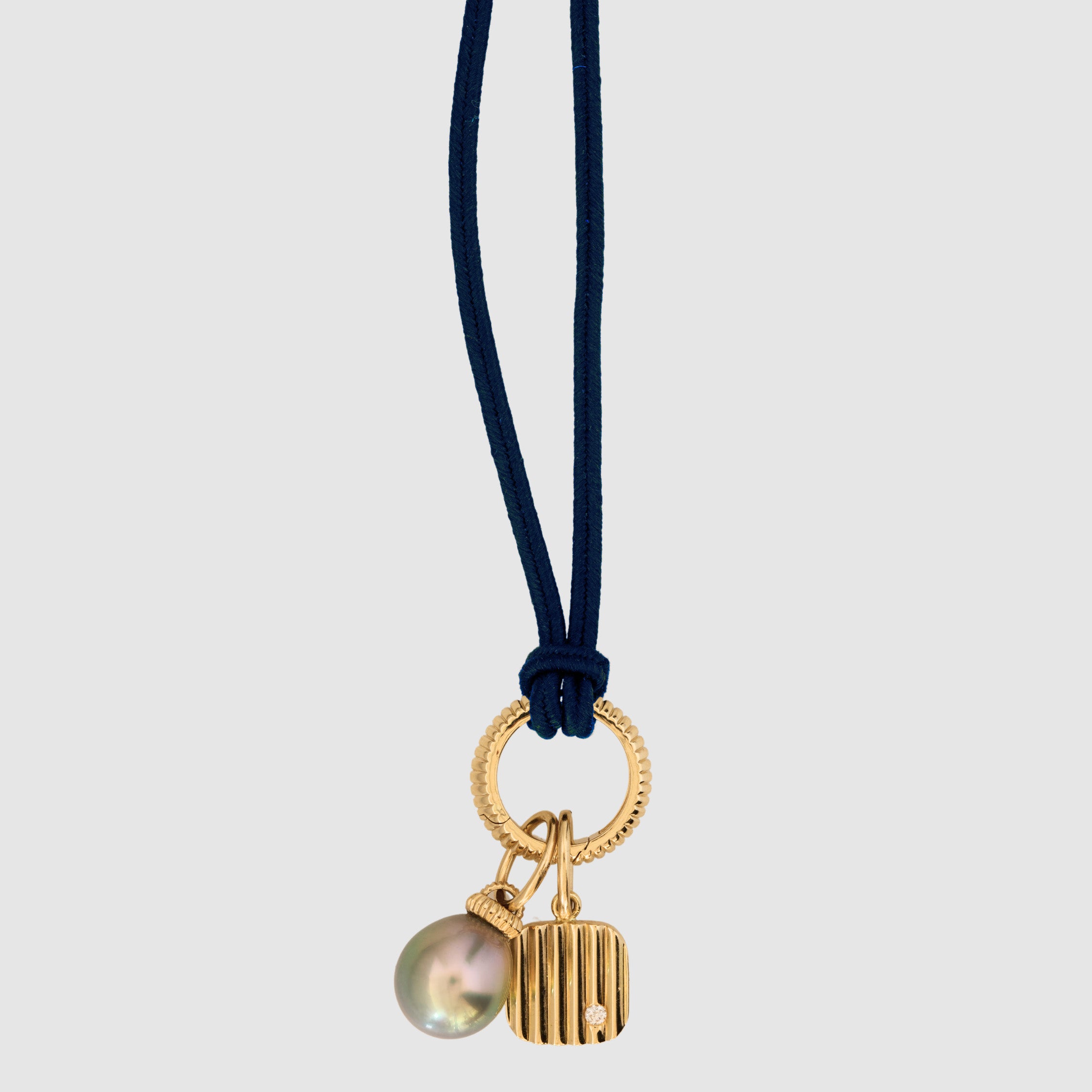Barre Cord Necklace with Silk, 18k Yellow Gold, Navy