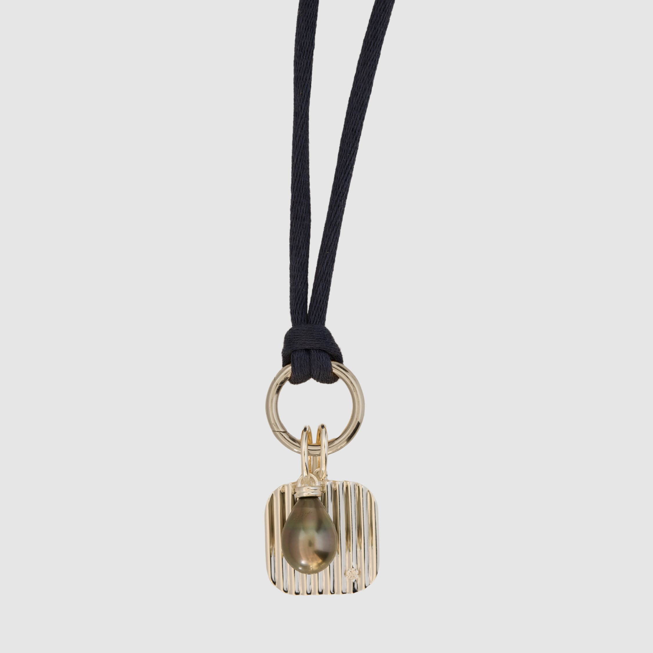 Double Cord Necklace with Cotton, Fine Silver, Navy