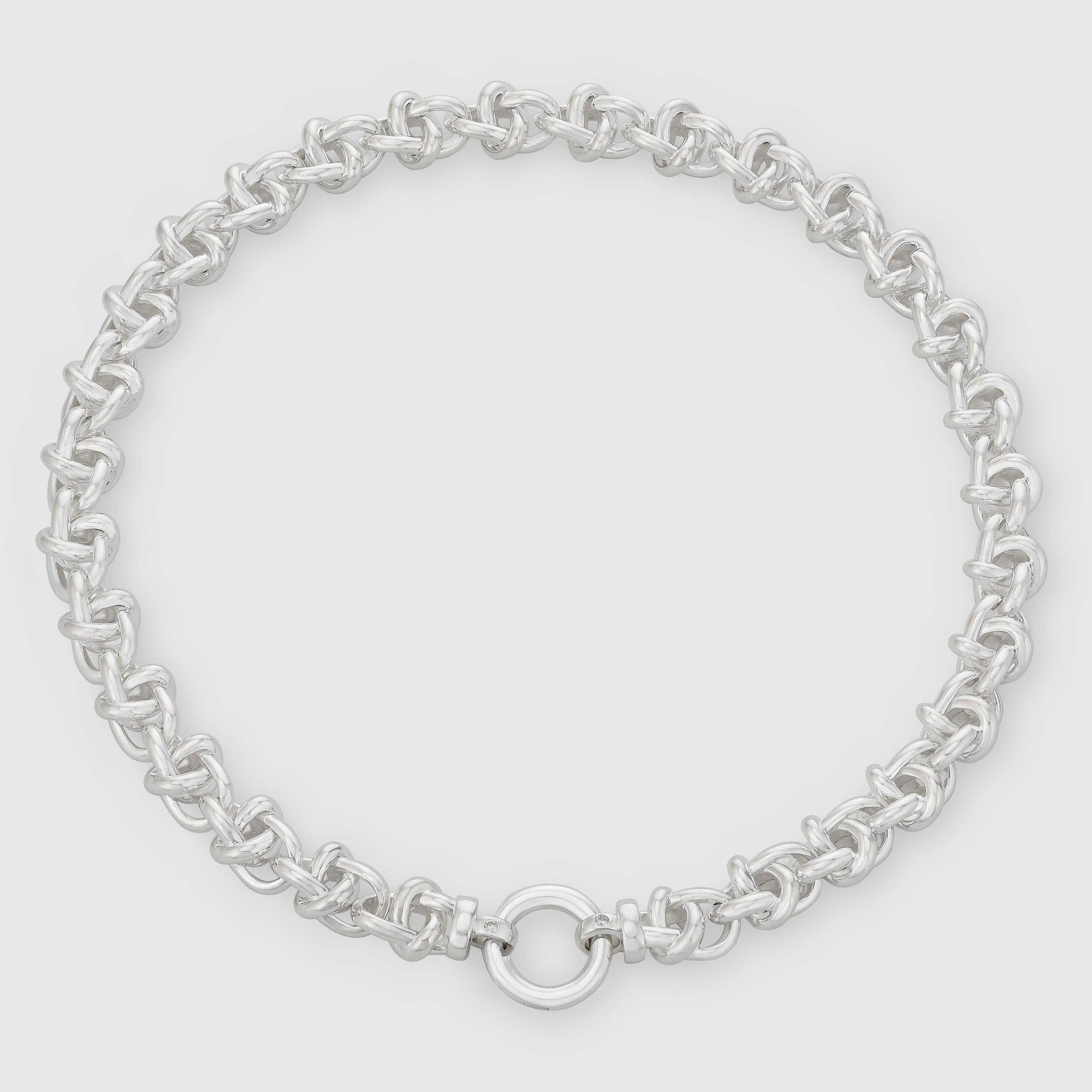 Interlocking Chain Necklace with Key Ring, Silver
