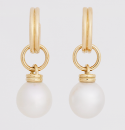 South Sea White Pearl Drops with Double Huggies, 18k Yellow Gold, Medium (Pearl)