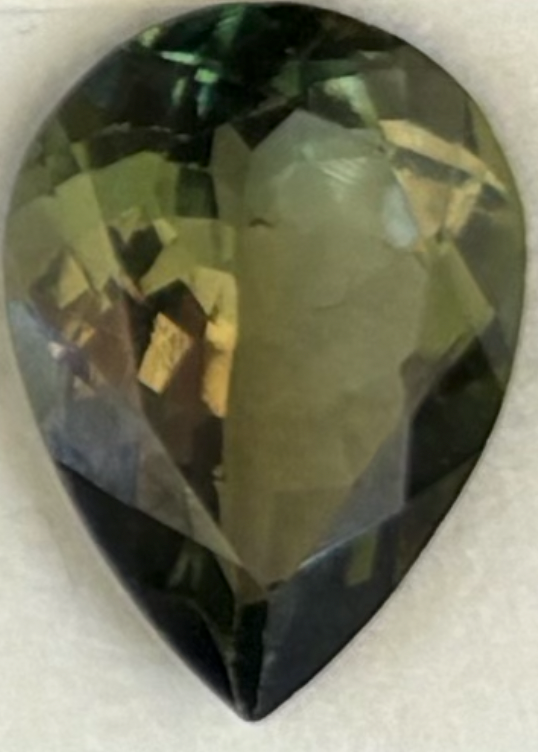 Grey Green Tourmaline Pear Bezel Set Charm Pendant, 18K Yellow Gold, 5.53ctxx