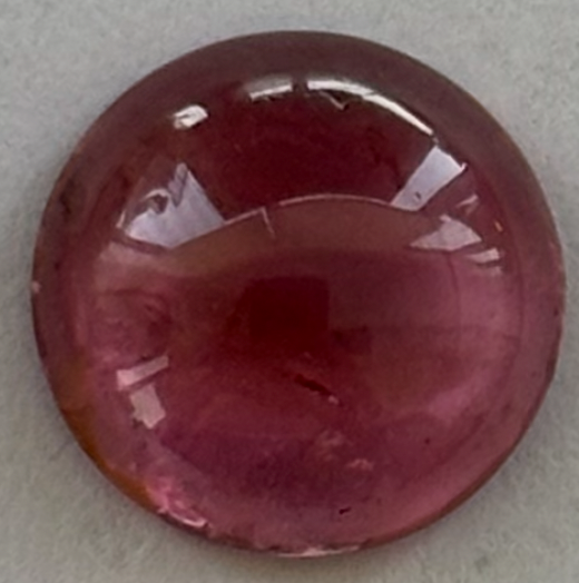 Pink Tourmaline Round Cabochon Bezel Set Pendant, 18K Yellow Gold, 3.15ct