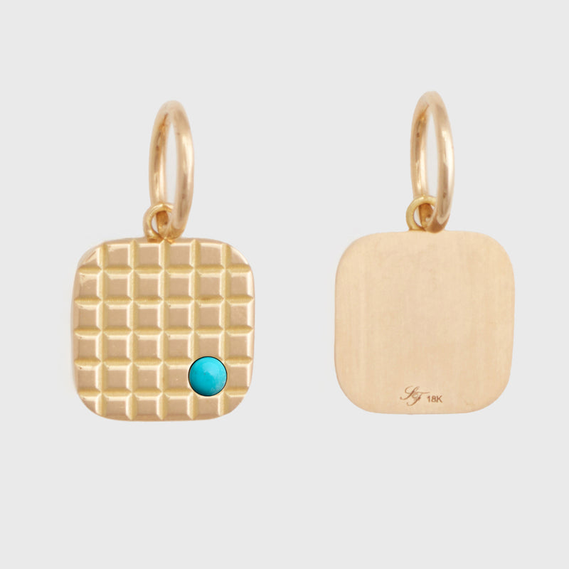 Square Pyramid Turquoise Medallion, 18k Yellow Gold, Small
