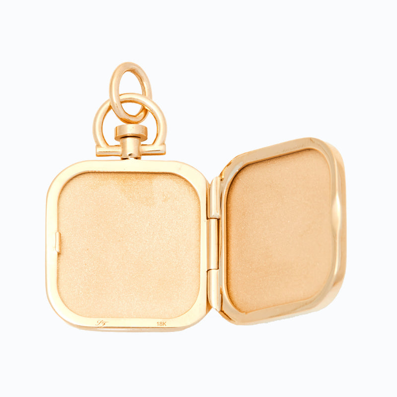 Square Barre Photo Locket, 18k Yellow Gold (Double Sided Barre)