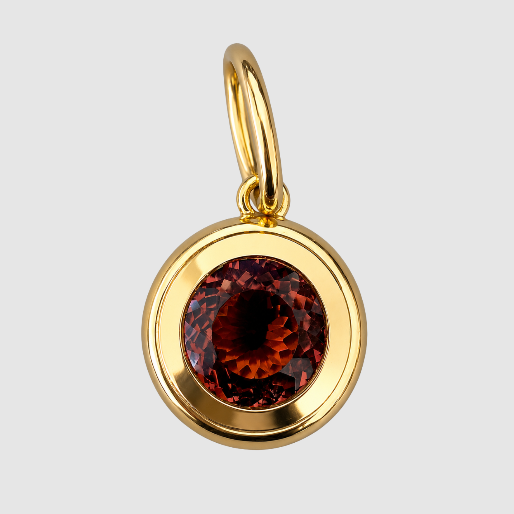 Orange Pink Tourmaline Bezel Set Pendant, 18K Yellow Gold, 2.5ct