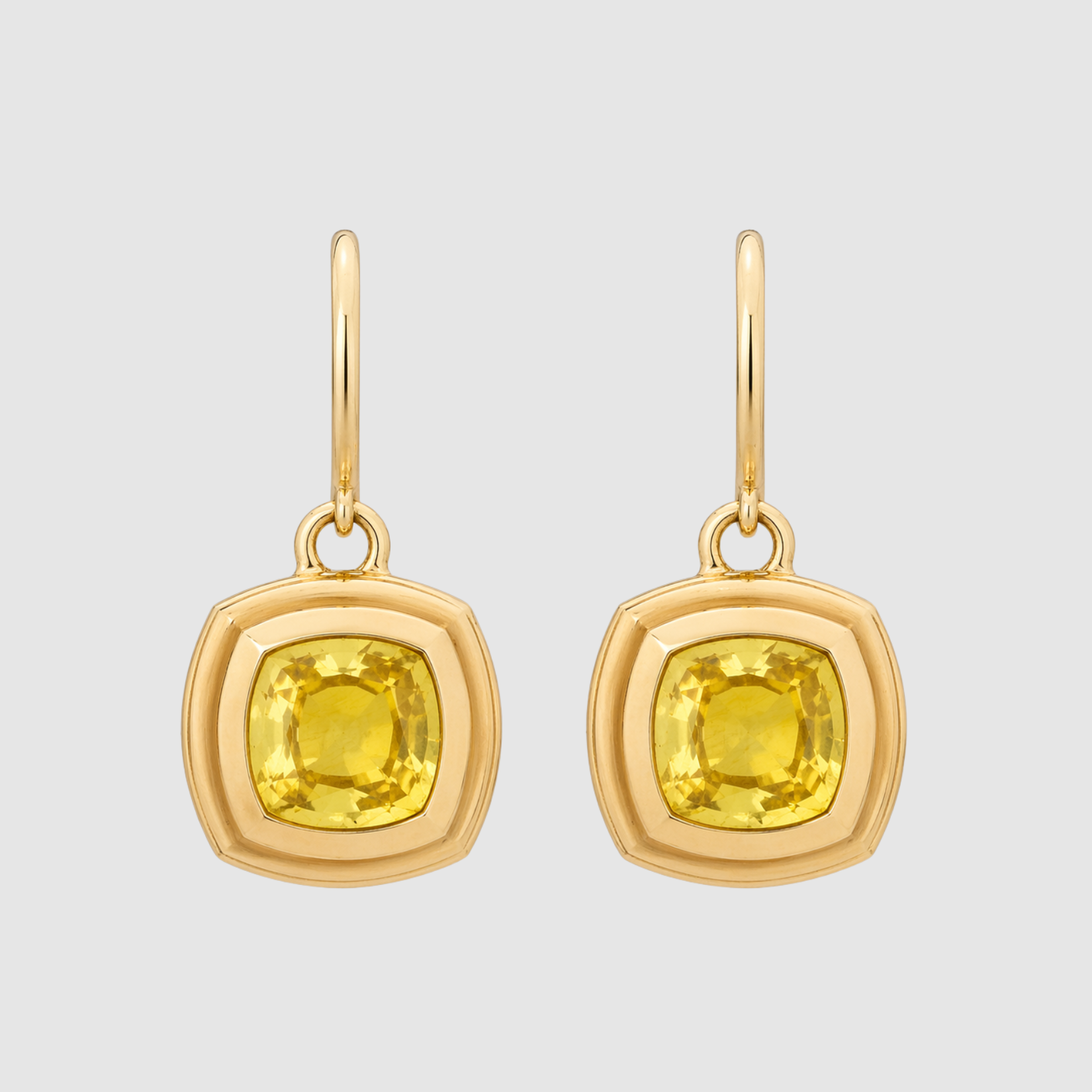 Yellow Sapphire Cushion Bezel Set Studs, 18K Yellow Gold
