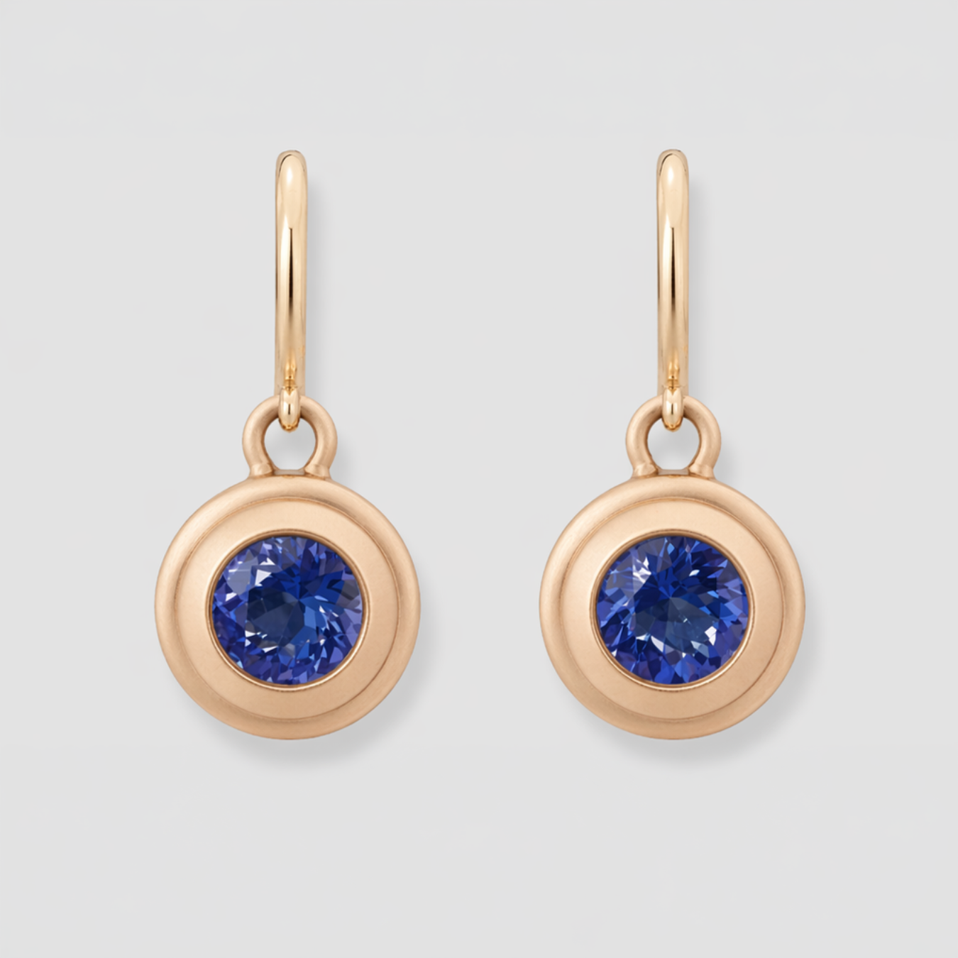 Tanzanite Round Bezel Set Studs, 18K Yellow Gold