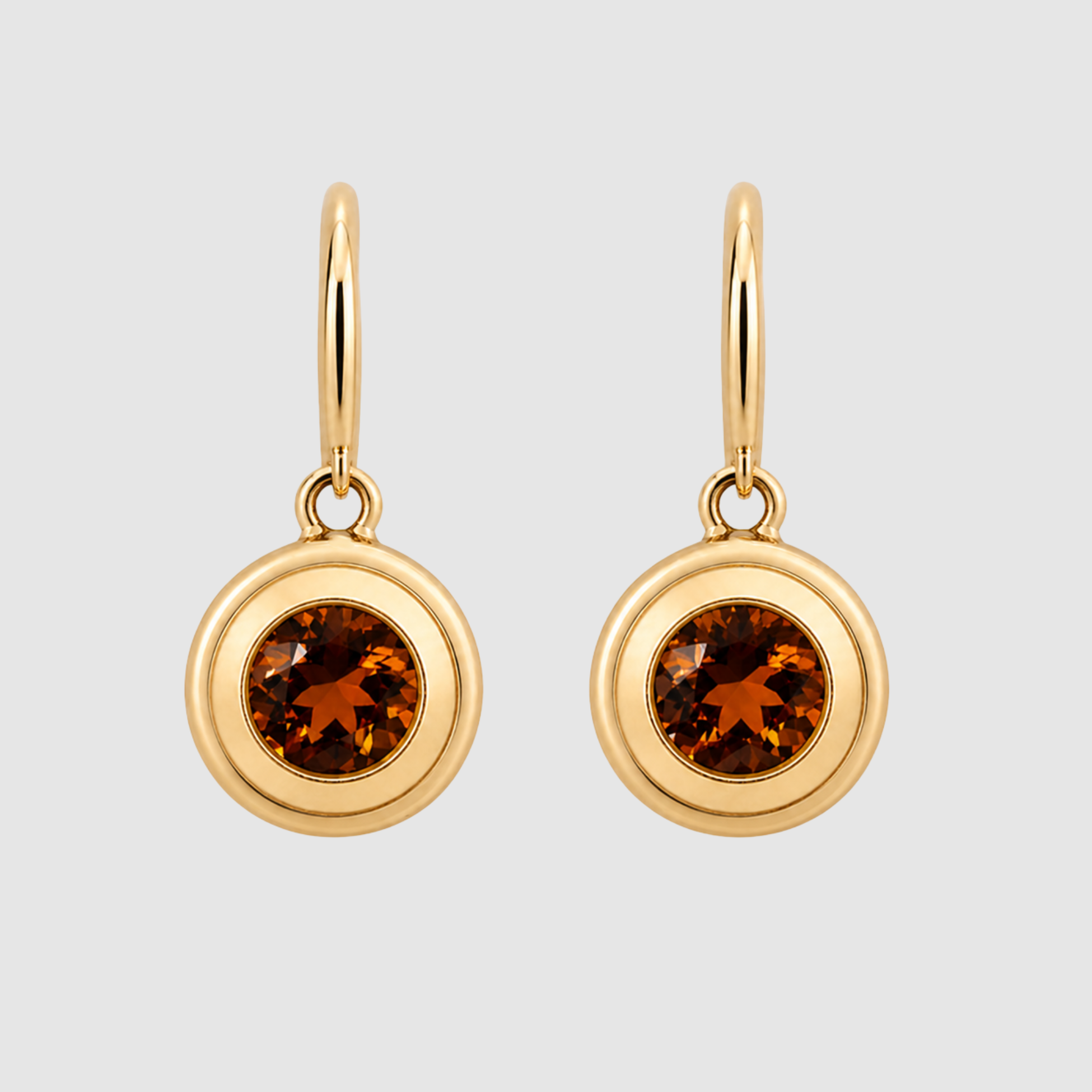 Orange Mali Garnet Round Ear Wire Earrings, 18K Yellow Gold