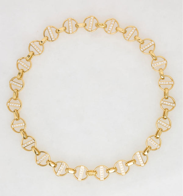 Diamond Orbit Link Necklace, 18k Yellow Gold, 16"