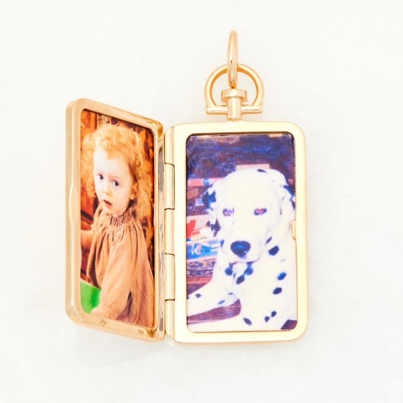 Rectangle Barre Photo Locket 18k Yellow Gold (Double Sided Barre)