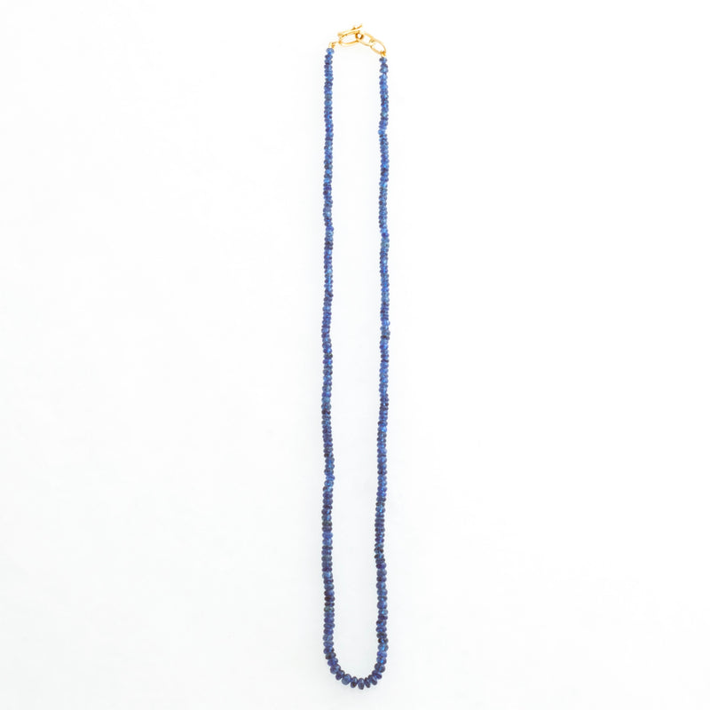 Rondelle Sapphire Blue Necklace 18K Yellow Gold, 25"