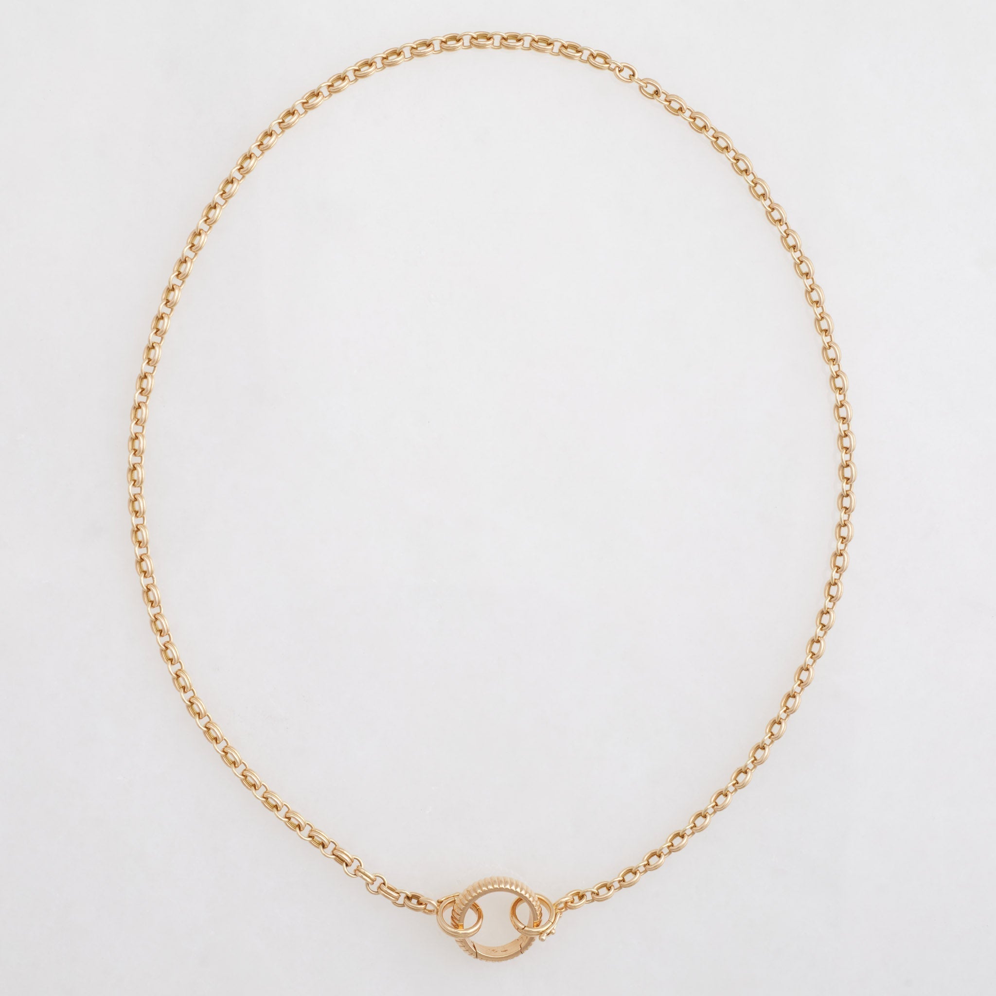 Convertible Double Chain Necklace 18K Yellow Gold, Medium Link, 25" Double Key Ring