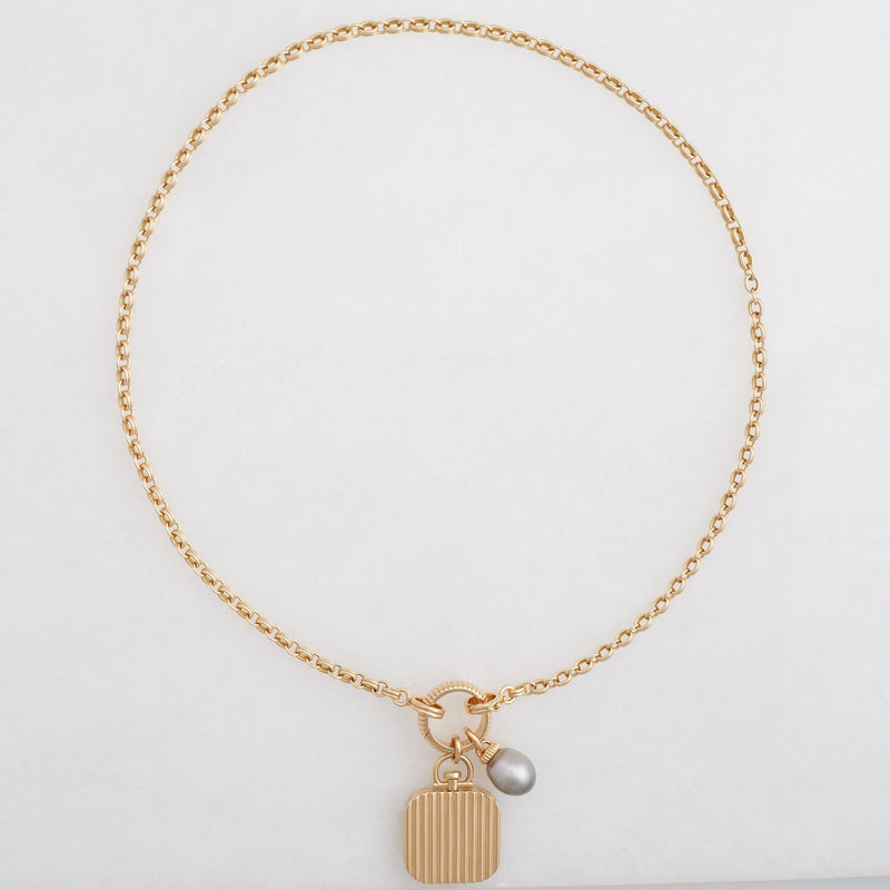 Convertible Double Chain Necklace 18K Yellow Gold, Medium Link, 20" with Double Key Ring