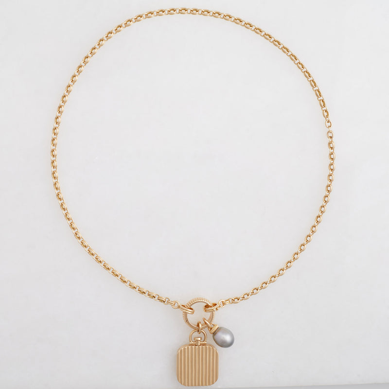 Convertible Double Chain Necklace 18K Yellow Gold, Small Link, 20" with Barre Key Ring