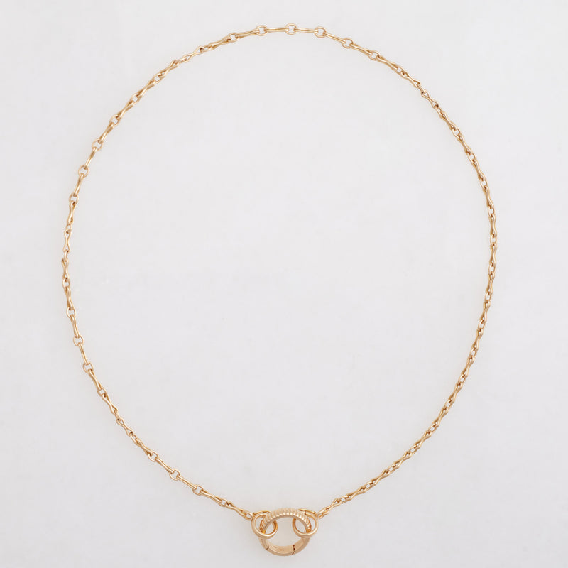 Convertible Column Chain Necklace 18K Yellow Gold, Small Link, 18" with Barre Key Ring